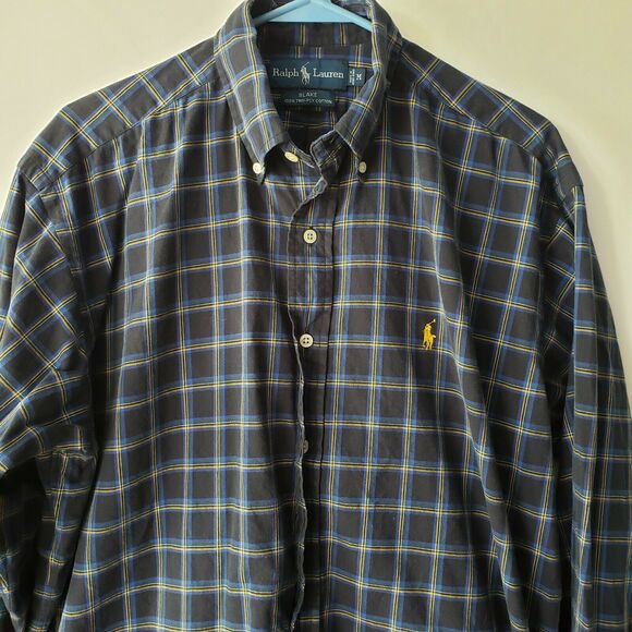 Ralph Lauren Blake Mens M Blue Windowpane Plaid Button Front Shirt - Picture 2 of 4